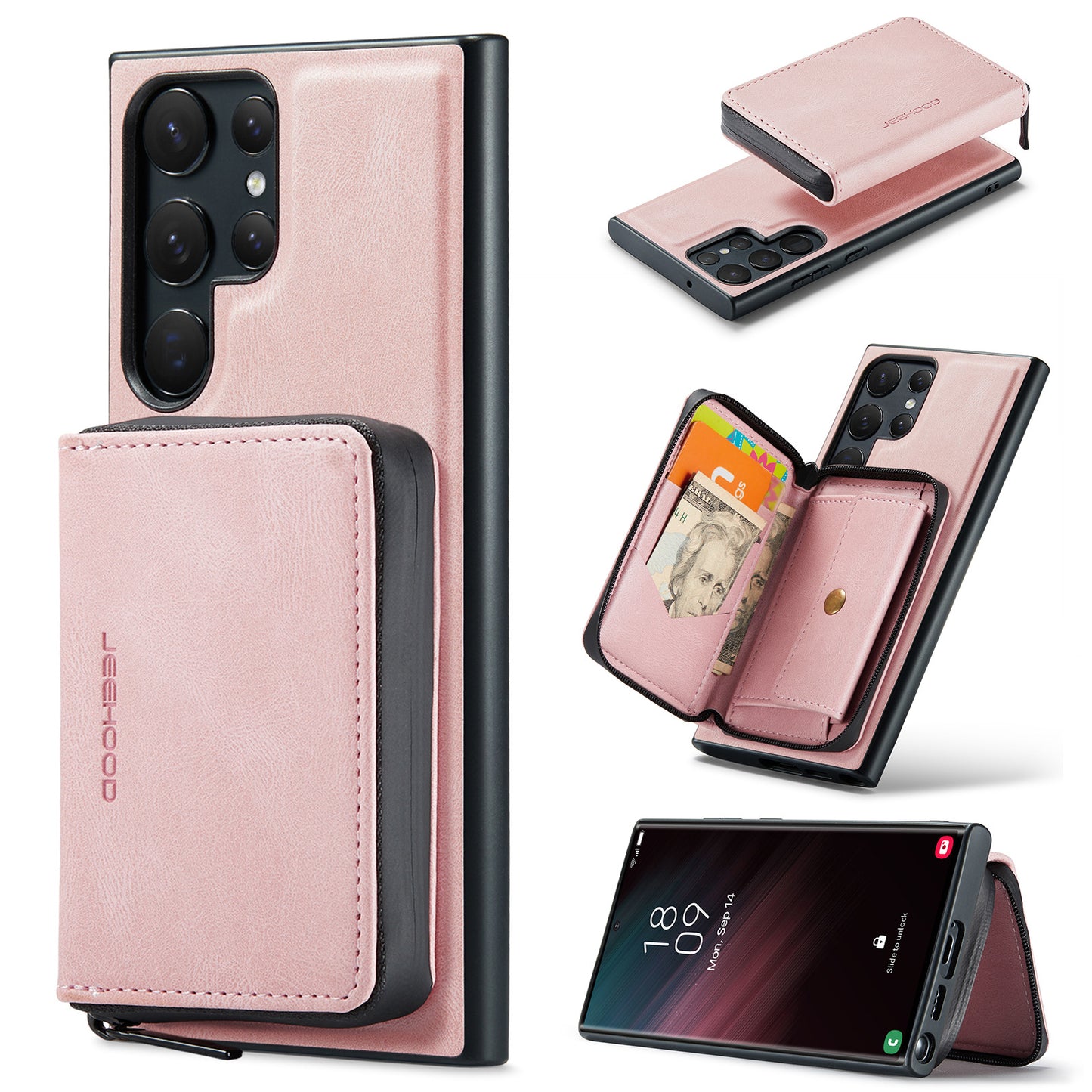 Luxury leather phone case with detachable magnetic wallet