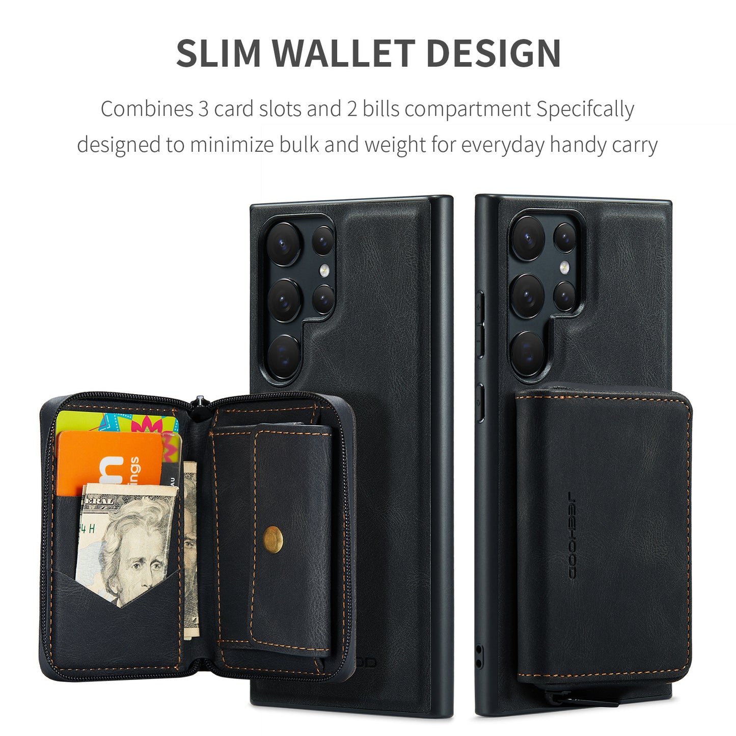 Luxury leather phone case with detachable magnetic wallet